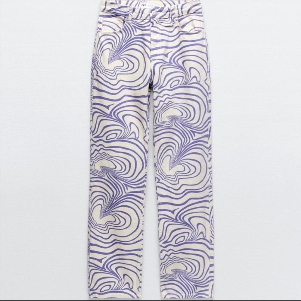Zara Women’s Swirl Jeans Size 0 Blue White Pants Straight Leg - Picture 8 of 9